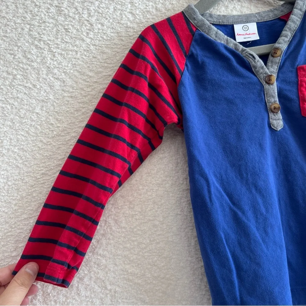 Hanna Andersson Toddler Henley Stripes Blue‎ Red Shirt Size 3T